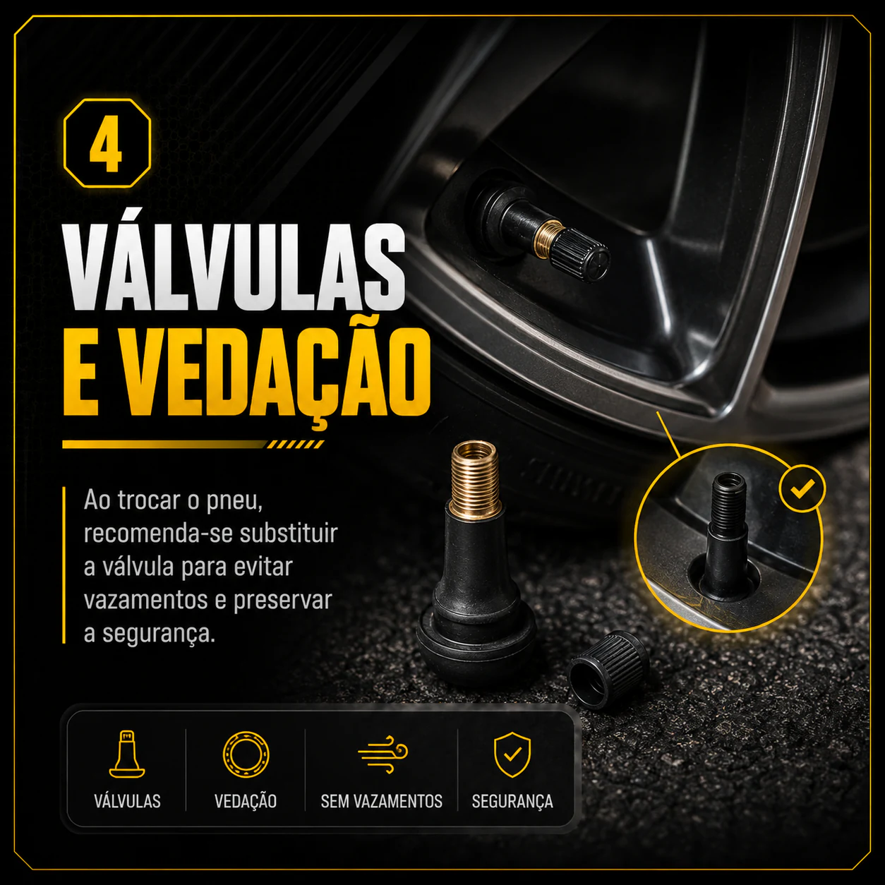 Informativo sobre válvulas e vedação dos pneus